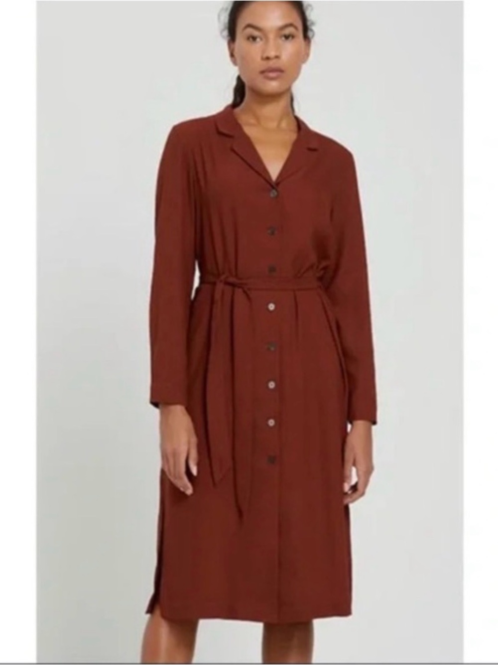 Frank and Oak Women’s Button-Front Long Sleeve Shirt Dress in Deep Brown sz S